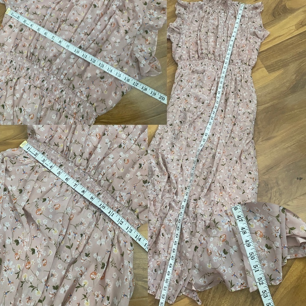 Melloday Floral Pink Ruffle Tiered Maxi Dress Smocked Victorian Coquette Ditsy L - Picture 9 of 9